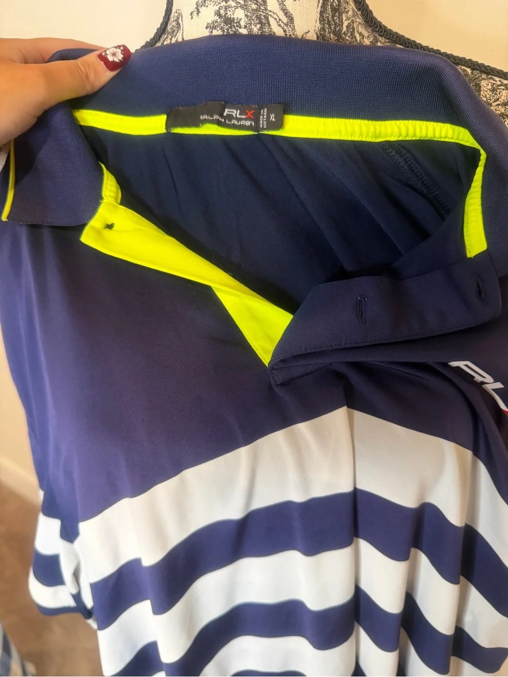 Ralph Lauren RLX Navy Polo with Neon Yellow Trim